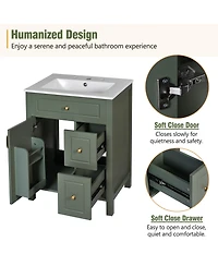 Phying 24 Inch Bathroom Vanity with Ceramic Sink Modern Freestanding Bathroom Cabinet with 2 Soft Close Drawers and Double Door Storage Racks