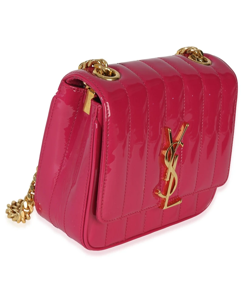 Pre-Owned Saint Laurent Pink Patent Matelasse Monogram Small Vicky Chain Bag