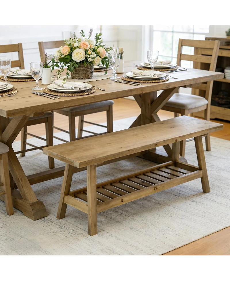 Streamdale Furniture 43" Farmhouse Wood Bench, 2-Tier Entryway Storage (Distressed Wood)