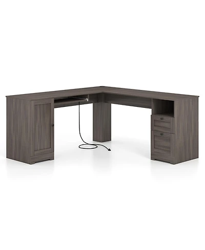 Slickblue 66 Inch L Shaped Computer Desk with Built In Power Outlets