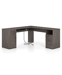 Slickblue 66 Inch L Shaped Computer Desk with Built In Power Outlets
