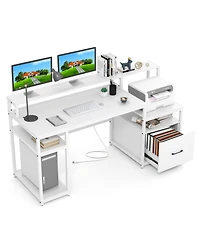 Slickblue 67 Inch Computer Desk with Monitor Stand and File Drawer