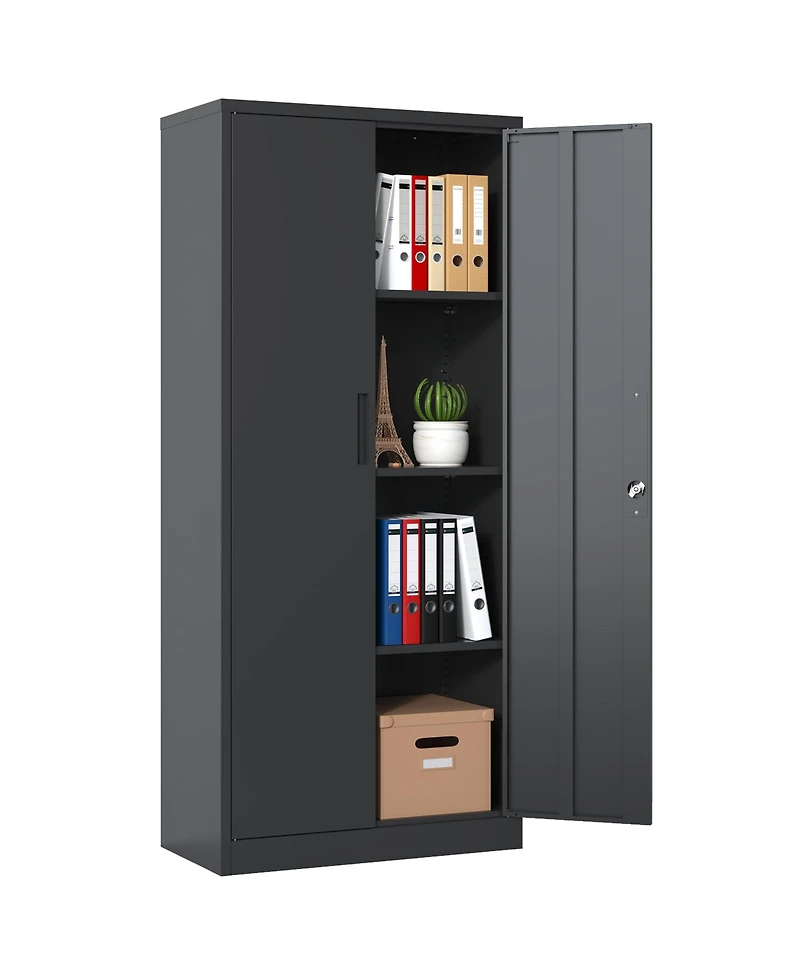 Viyet 71"H Metal Storage Cabinet - Lockable Double Door Steel Organizer with 3 Shelves