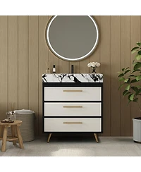 Sillysis Freestanding Bathroom Vanity with Sintered Stone Top, Ceramic Sink, Soft-Close Drawers, Modern Storage Cabinet-Sillysis