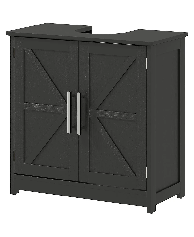 Sillysis 23.6 Inch Under Sink Vanity Cabinet with Adjustable Shelf, Farmhouse Barn Door Mdf Storage, Small Space Pedestal Organizer