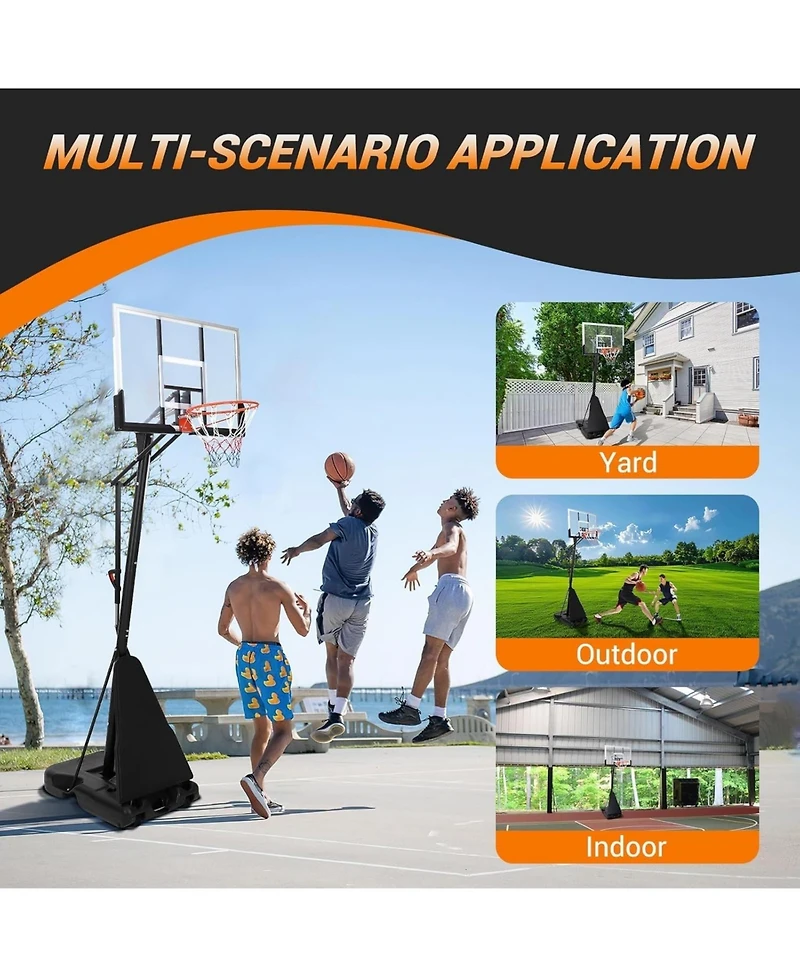Xo Portable Basketball Hoop, 5.2-10 Ft Adjustable Goal, 47" Shatterproof Backboard with Wheels, Outdoor Basketball System for Kids and Adults Backyard