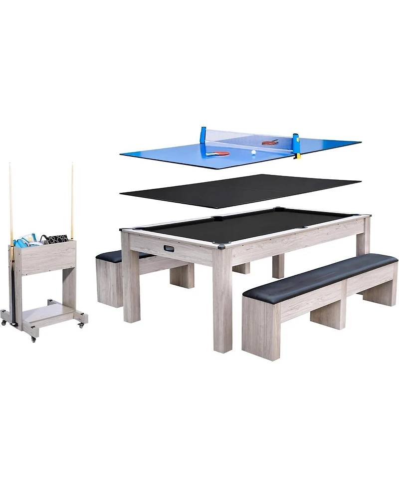 Xo 7FT 3-in-1 Pool Table Dining Combo, Convertible Billiard Table with Ping Pong Top and Accessories, Space-Saving Game Table