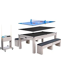 Xo 7FT 3-in-1 Pool Table Dining Combo, Convertible Billiard Table with Ping Pong Top and Accessories, Space-Saving Game Table