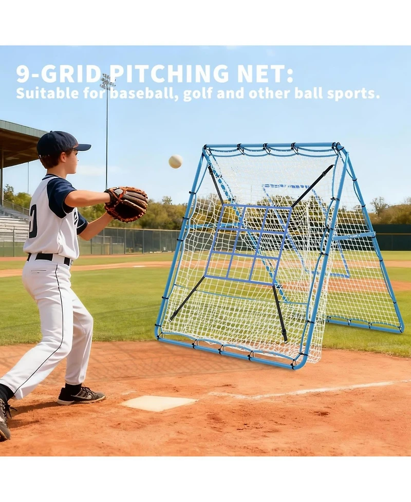 Xo 4x4.5 Ft Baseball Rebounder Net, Steel Frame Pitchback Trainer for Baseball Softball, Portable Backyard Practice Net
