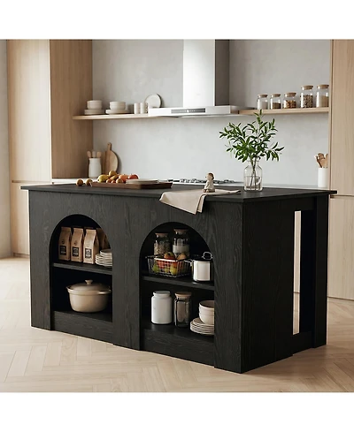 Tribesigns 55.12" Kitchen Island with 2-Tier Storage Shelves, Multifunctional Kitchen Island Table with Open Storage and Breakfast Bar
