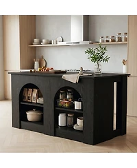Tribesigns 55.12" Kitchen Island with 2-Tier Storage Shelves, Multifunctional Kitchen Island Table with Open Storage and Breakfast Bar