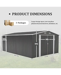 Mondawe 10 x 14 feet Outdoor Metal Storage Shed with 3 Lockable Doors Vents Sloped Roof