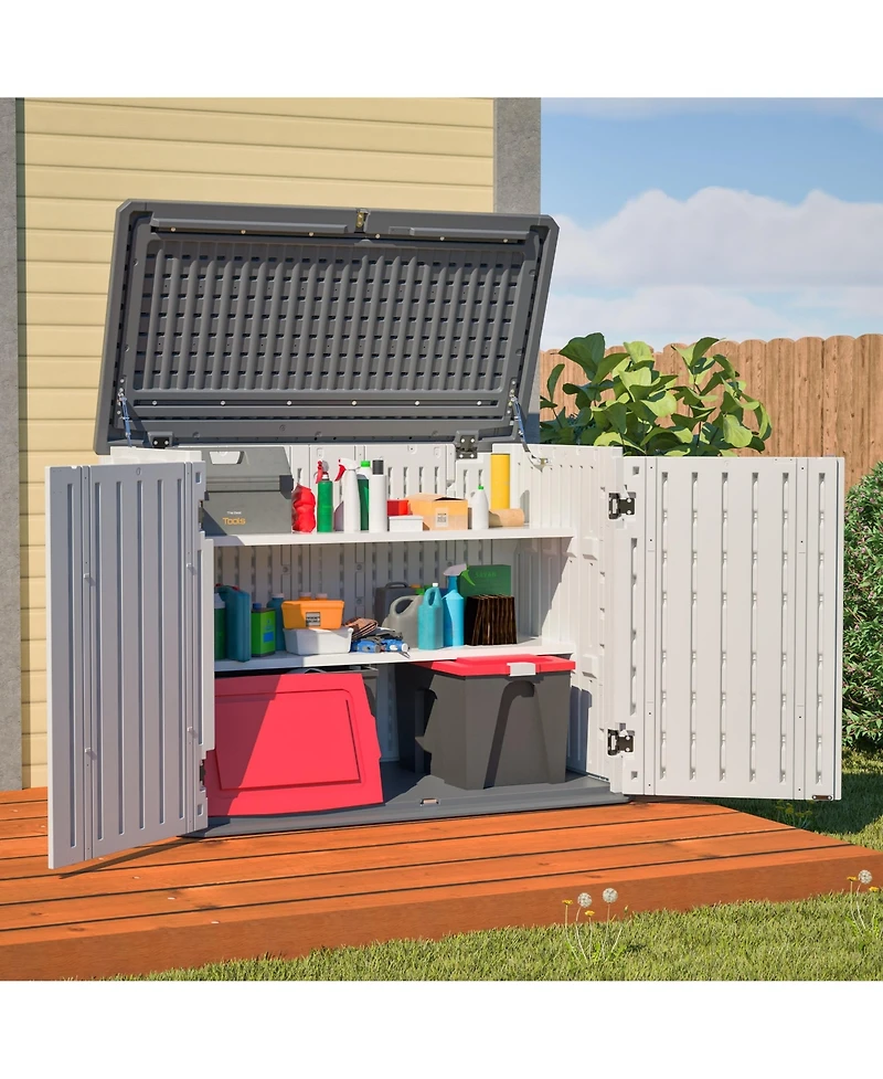 Mondawe 28 Cube.feet Horizontal Outdoor Storage Shed with Removable Shelf, Lockable Weather-Resistant Hdpe Cabinet for Backyard, Patio, Garden