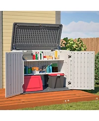 Mondawe 28 Cube.feet Horizontal Outdoor Storage Shed with Removable Shelf, Lockable Weather-Resistant Hdpe Cabinet for Backyard, Patio, Garden