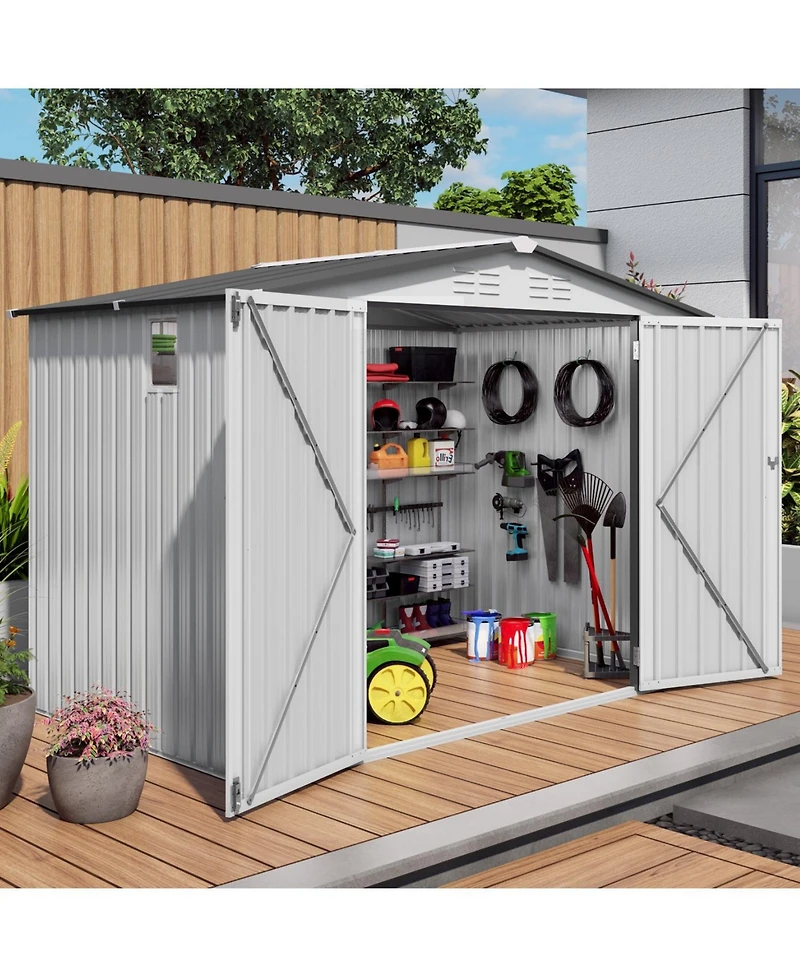 Mondawe 8 x 6 Outdoor Metal Storage Shed with Side Window, Lockable Door, Garden Tool Shed