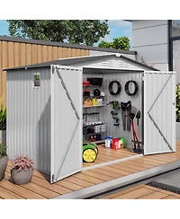 Mondawe 8 x 6 Outdoor Metal Storage Shed with Side Window, Lockable Door, Garden Tool Shed