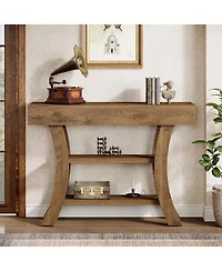 Tribesigns 41" Console Table, 3-Tier Narrow Rustic Sofa Table with Storage Shelves and Curved Frame for Living Room, Entry, Hallway, Foyer