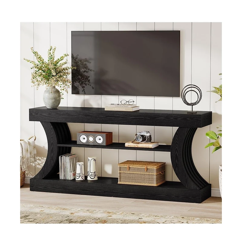 Tribesigns 70.9" Rectangle Wood Console Table with 3 Storage Shelves