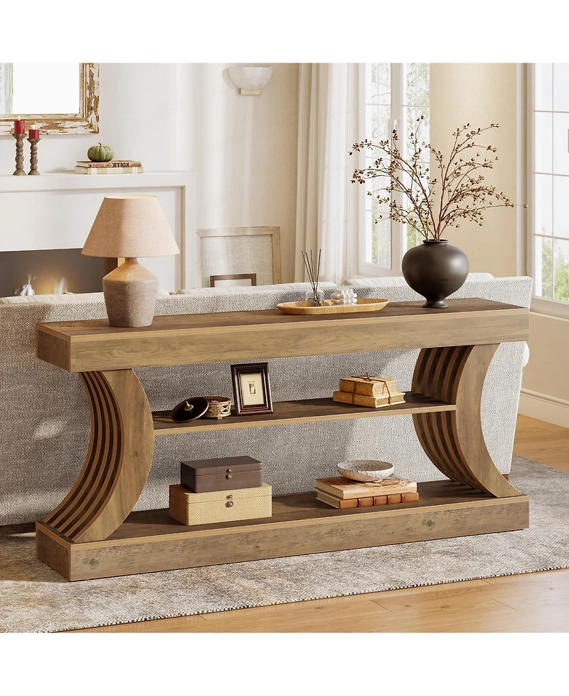 Tribesigns 70.9" Rectangle Wood Console Table with 3 Storage Shelves