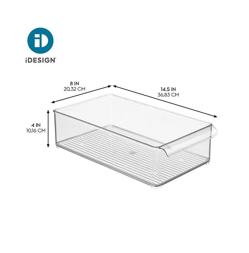 iDesign Large Stackable Fridge Bin with Handle, Set of 3, Clear, Made in Usa