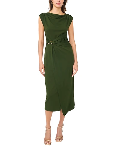 Msk Women's Sleeveless Boat-Neck Ponte-Knot Wrap Midi Dress