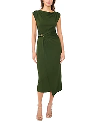 Msk Women's Sleeveless Boat-Neck Ponte-Knot Wrap Midi Dress