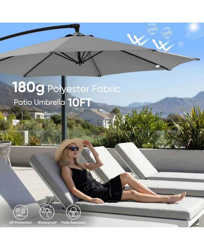 Yiortwo 9.7 Feet Offset Patio Umbrella Cantilever Outdoor Sun Shade With Tilt