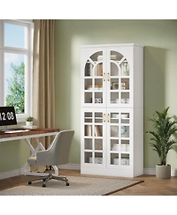 Slickblue Led-Illuminated Bookcase Cabinet with Doors for Stylish Home Storage