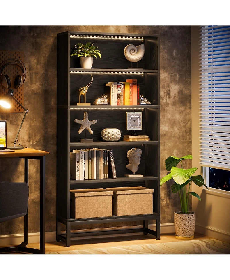 Slickblue Modern 5-Tier Bookshelf with Led Lighting for Living Room or Study