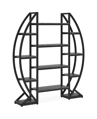 Slickblue Wide Oval Industrial Bookshelf with Open Shelves for Home Display