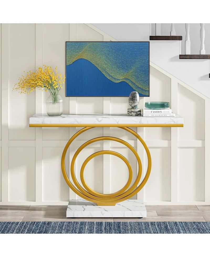 Slickblue Modern Narrow Console Table with Ring Base for Entryway and Living Room Use
