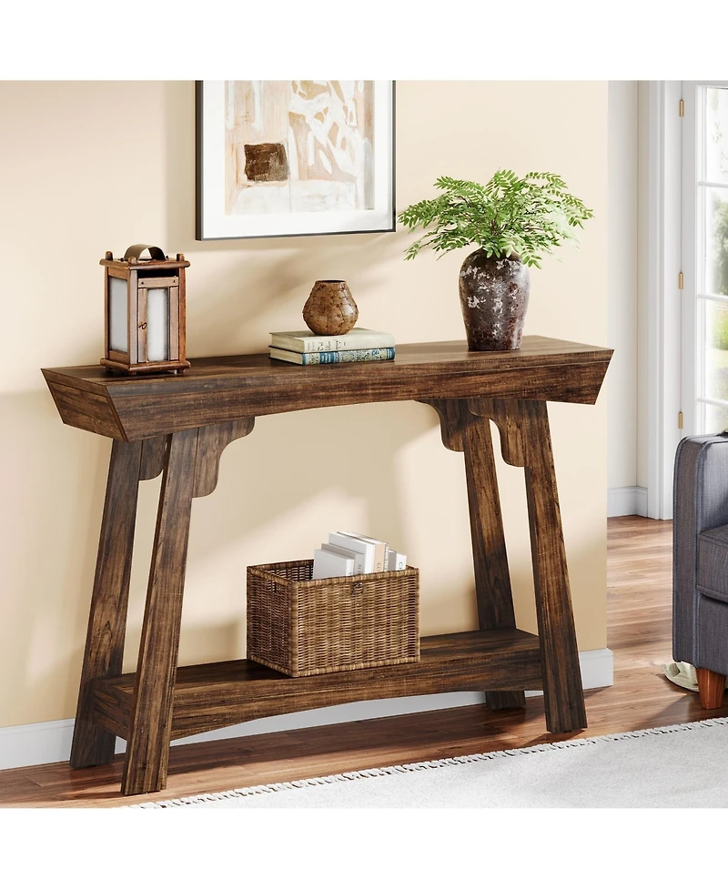 Slickblue Farmhouse 2-Tier Console Table with Storage Shelf