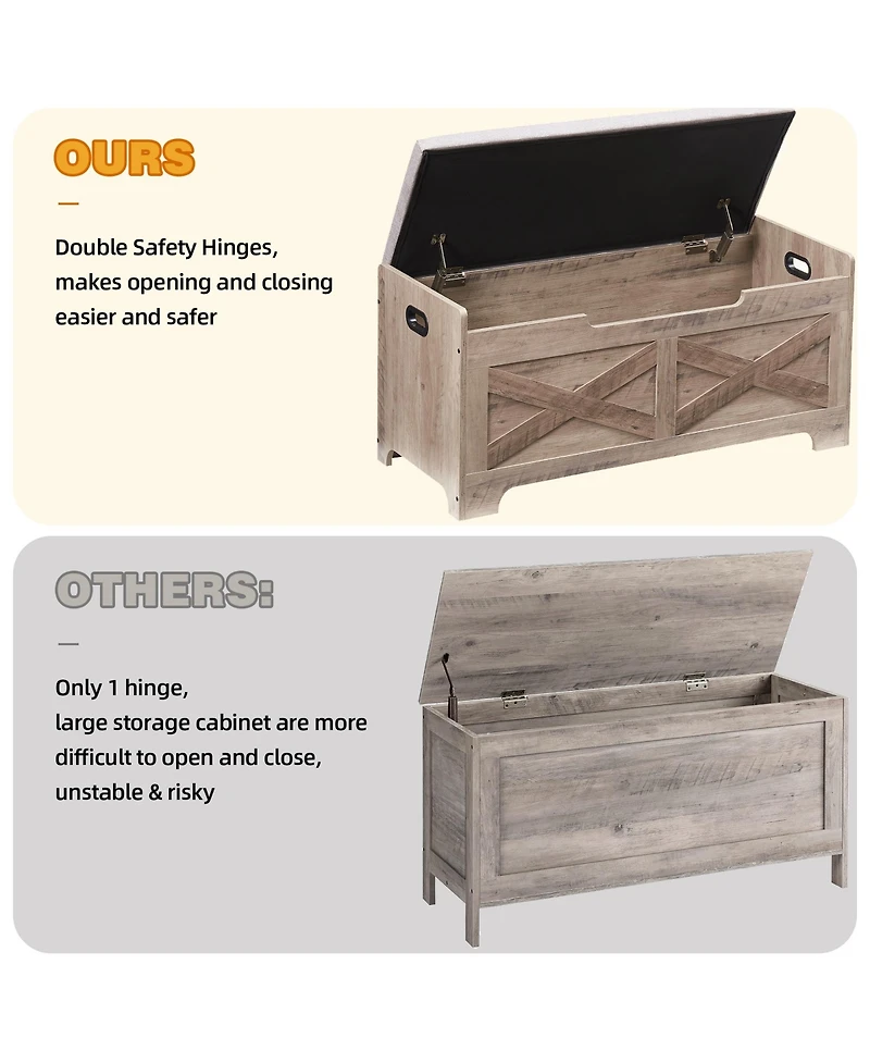 homfan Large Farmhouse Shoe Bench, Wood Storage Chest with Safety Hinge, Entryway Organizer for Bedroom or Living Room