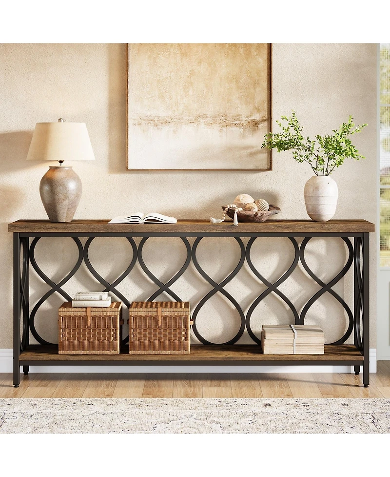 Slickblue Modern Industrial Console Table with 2-Tier Shelves for Living Room and Entryway