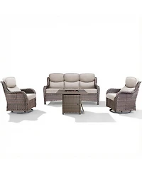 Pocassy 4 Pieces Patio Furniture Set with Fire Pit High Back Outdoor 5-inch Cushions Wicker Swivel Rocker Chairs