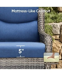 Pocassy 4 Pieces Patio Furniture Set with Fire Pit High Back Outdoor 5-inch Cushions Wicker Swivel Rocker Chairs