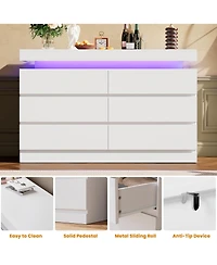 homfan 47" 6-Drawer Dresser with Led Light and Charging Station, Storage Chest for Bedroom and Living Room