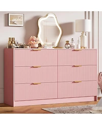 homfan 54" Fluted 6-Drawer Dresser with Handles, Modern Storage Chest for Bedroom and Living Room, Multiple Finishes