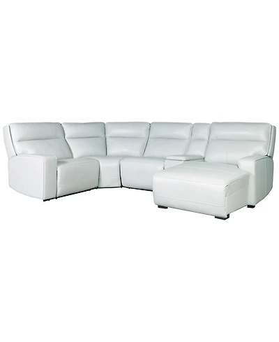 Zackary 5-Piece Leather Chaise Sectional with 3 Power Motion & Console, Macy's Exclusive