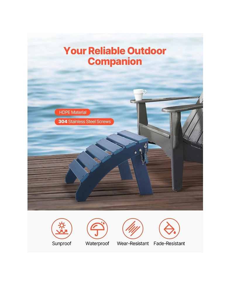 Cozito Adirondack Ottoman, 18.7 x 18.9 x 13.8 inches Hdpe Folding Patio Foot Rest