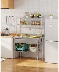 Aecojoy Stainless Steel Utility Sink with Shelves, Free Standing Single Bowl Commercial Kitchen Sinks