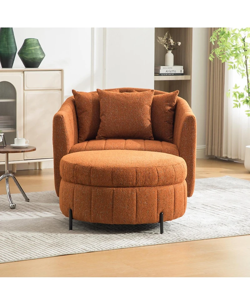 Streamdale Furniture Swivel Barrel Chair and Half with Storage Ottoman Set