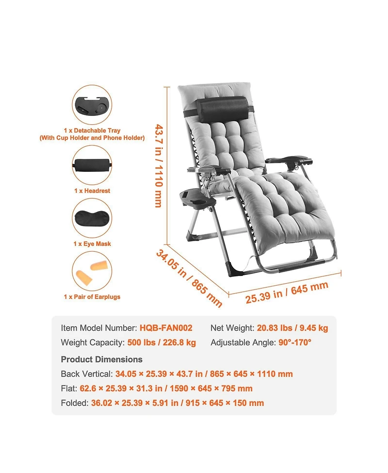 Cozito Zero Gravity Recliner Lounge Chair,Adjustable Folding Chair with Cushion and Cup Holder