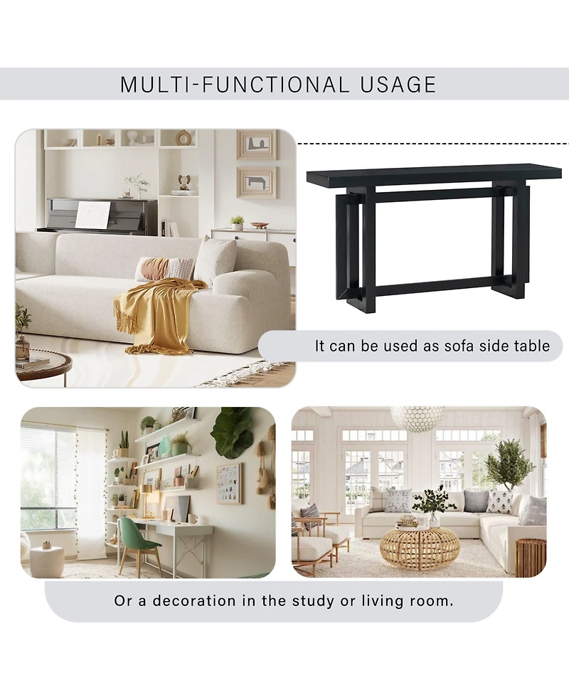 Rainsken 59" Contemporary Minimalist Console Table, with Thick Pine Wood Legs, Unique Triple Rectangle Design, for Hallway Entrance Foyer
