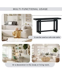Rainsken 59" Contemporary Minimalist Console Table, with Thick Pine Wood Legs, Unique Triple Rectangle Design, for Hallway Entrance Foyer