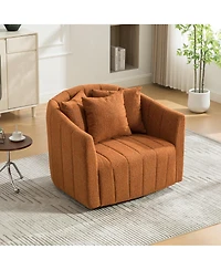 Streamdale Furniture Upholstered 360degree Swivel Barrel Chair and Half with 3 Pillows