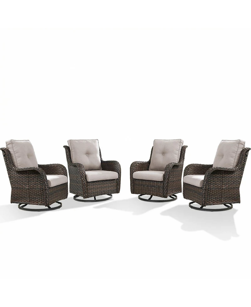 Pocassy Patio Chairs Outdoor Swivel Glider Set of 4 High Back Outside Brown Wicker Rattan Rocking Chair with Thick Cushion