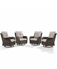 Pocassy Patio Chairs Outdoor Swivel Glider Set of 4 High Back Outside Brown Wicker Rattan Rocking Chair with Thick Cushion