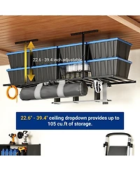 Fleximounts 2 Pack 4x8ft Overhead Garage Storage Rack with 6 Hooks, 22.6" -39.4" Ceiling Dropdown, Lite Series