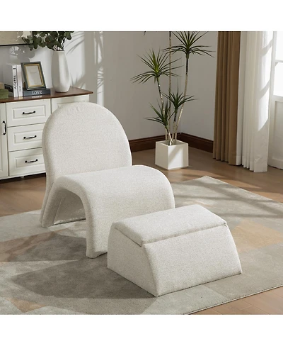 Streamdale Furniture Modern Upholstered Armless Chair with Storage Ottoman